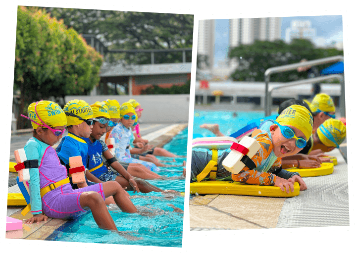 children participating in a swimming class for kids